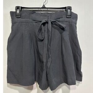 CLUB MONACO Paperbag Waist Shorts Size‎ 2 Ebony Black Linen Blend Belted Casual